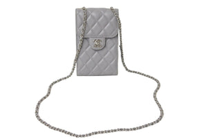 CHANEL シャネル チェーンショルダーバッグ 31番台 ココマーク ラムスキン キルティング グレー シルバー金具 良品 中古 4c070617