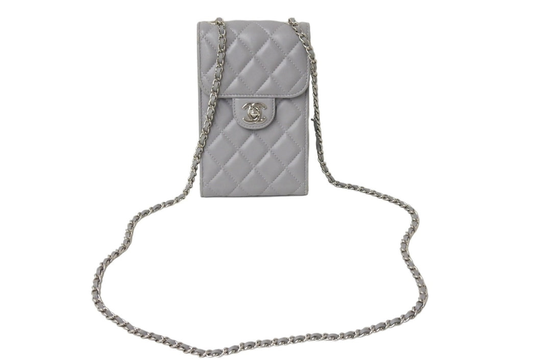 CHANEL シャネル チェーンショルダーバッグ 31番台 ココマーク ラムスキン キルティング グレー シルバー金具 良品 中古 4c070617