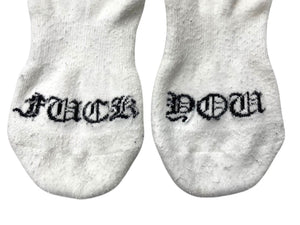 CHROME HEARTS クロムハーツ 靴下 ソックス ロゴ刺繍 グリーン ホワイト FUCK YOU コットン 良品 中古 4c071025