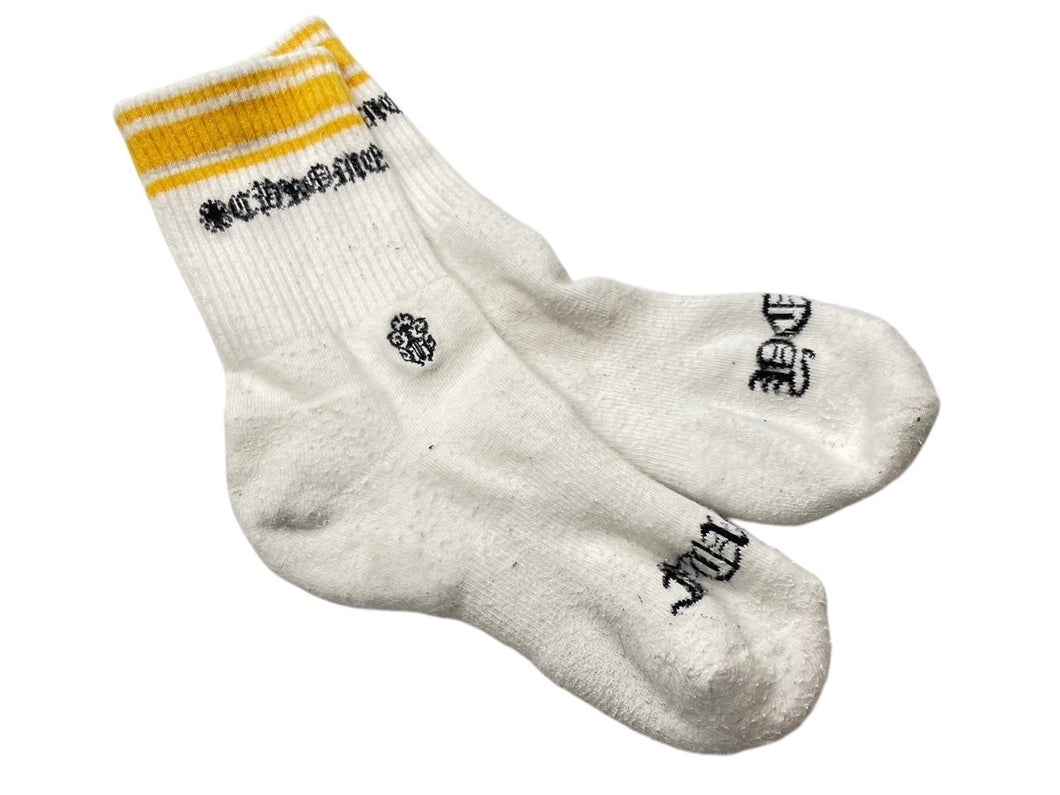 CHROME HEARTS クロムハーツ 靴下 ソックス ロゴ刺繍 イエロー FUCK YOU ホワイト コットン 良品 中古 4c071026