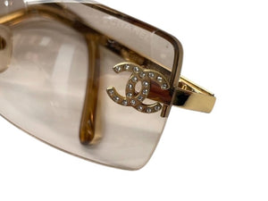 CHANEL シャネル サングラス アイウェア リムレス ココマーク ラインストーン 4104-B メタル ゴールド サイズ62□15 美品 中古 4c071069