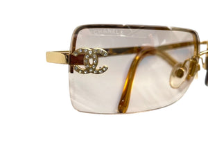 CHANEL シャネル サングラス アイウェア リムレス ココマーク ラインストーン 4104-B メタル ゴールド サイズ62□15 美品 中古 4c071069