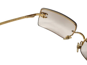 CHANEL シャネル サングラス アイウェア リムレス ココマーク ラインストーン 4104-B メタル ゴールド サイズ62□15 美品 中古 4c071069