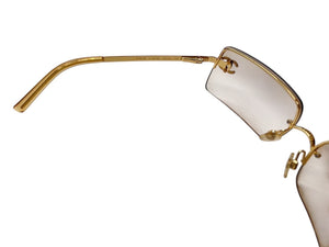 CHANEL シャネル サングラス アイウェア リムレス ココマーク ラインストーン 4104-B メタル ゴールド サイズ62□15 美品 中古 4c071069