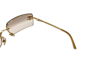 CHANEL シャネル サングラス アイウェア リムレス ココマーク ラインストーン 4104-B メタル ゴールド サイズ62□15 美品 中古 4c071069