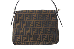 FENDI フェンディ ズッカ柄 マンマバケット ワンショルダーバッグ ブラウンロゴ コットンキャンバス レザー 美品 中古 4c071193 