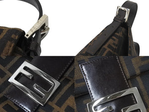 FENDI フェンディ ズッカ柄 マンマバケット ワンショルダーバッグ ブラウンロゴ コットンキャンバス レザー 美品 中古 4c071193 