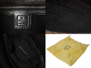 FENDI フェンディ ズッカ柄 マンマバケット ワンショルダーバッグ ブラウンロゴ コットンキャンバス レザー 美品 中古 4c071193 