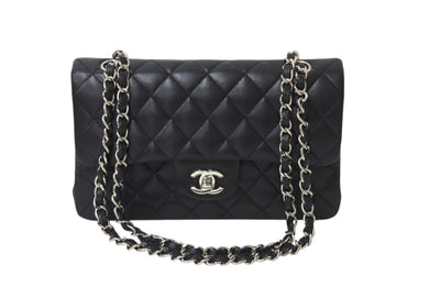 極美品 CHANEL シャネル チェーンショルダーバッグ マトラッセ23 Wフラップラップ ラムスキン ブラックシルバー 13番台 中古 4c071204