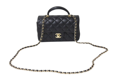 新品同様 CHANEL シャネル ショルダーバッグ マトラッセ 20cm ハンドル付き ミニフラップバッグ ブラック AS2431 ゴールド金具 中古 4c071205