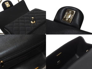新品同様 CHANEL シャネル ショルダーバッグ マトラッセ 20cm ハンドル付き ミニフラップバッグ ブラック AS2431 ゴールド金具 中古 4c071205