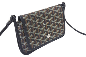 極美品 GOYARD ゴヤール プリュメ ショルダーバッグ レザー PVC ブラックシルバー金具中古 4c074372
