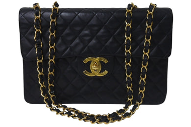 極美品 CHANEL シャネル デカマトラッセ チェーンショルダーバッグ シングルフラップ 3番台 ブラック ゴールド金具 中古 4c074393