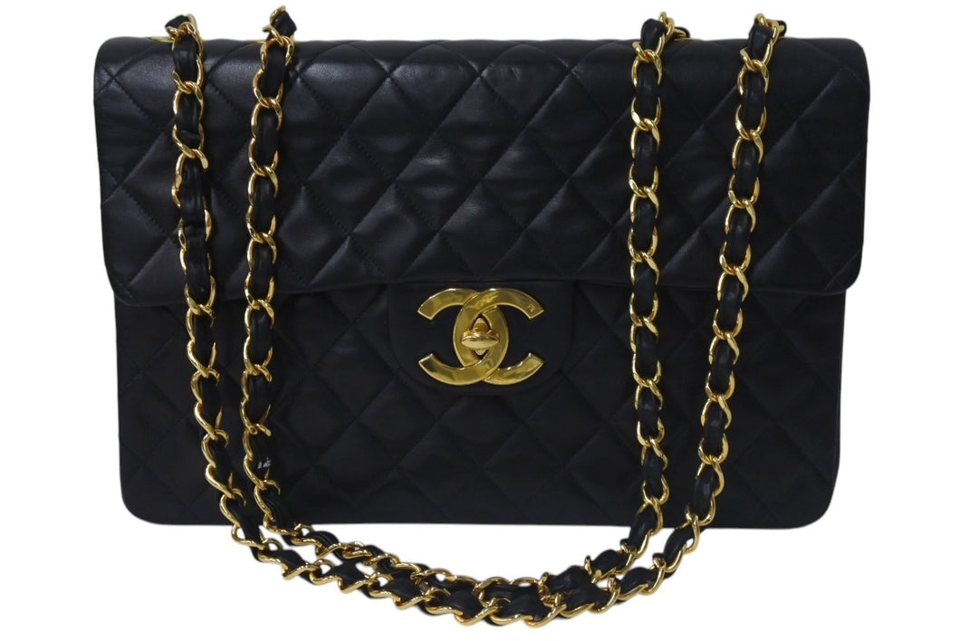 極美品 CHANEL シャネル デカマトラッセ チェーンショルダーバッグ シングルフラップ 3番台 ブラック ゴールド金具 中古 4c074393