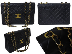 極美品 CHANEL シャネル デカマトラッセ チェーンショルダーバッグ シングルフラップ 3番台 ブラック ゴールド金具 中古 4c074393