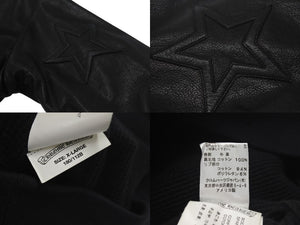 CHROME HEARTS クロムハーツ レザー スウェット ジャケット スターパッチ プルオーバー ブラック シルバー金具 美品 中古 4c075906