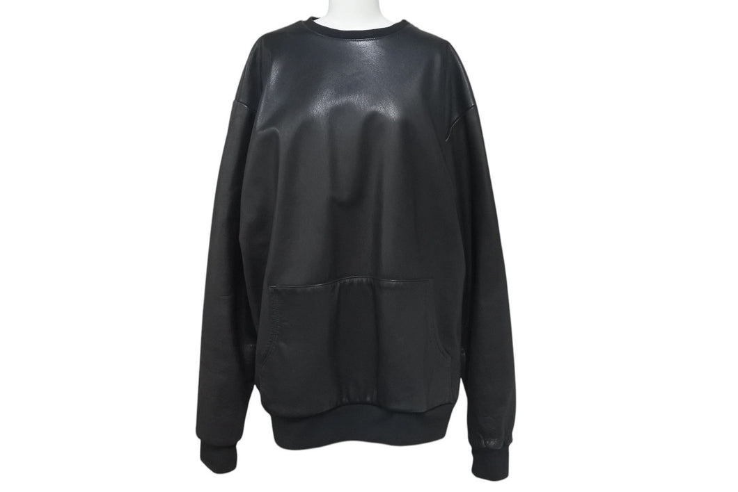 CHROME HEARTS クロムハーツ レザー スウェット ジャケット スターパッチ プルオーバー ブラック シルバー金具 美品 中古 4c075906