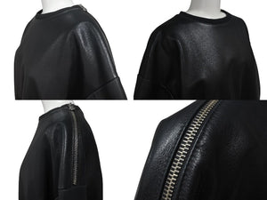 CHROME HEARTS クロムハーツ レザー スウェット ジャケット スターパッチ プルオーバー ブラック シルバー金具 美品 中古 4c075906