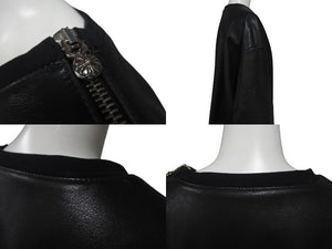 CHROME HEARTS クロムハーツ レザー スウェット ジャケット スターパッチ プルオーバー ブラック シルバー金具 美品 中古 4c075906