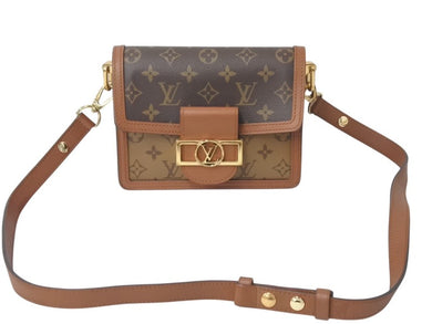 LOUIS VUITTON ルイヴィトン モノグラム リバース ドーフィーヌ ミニ ショルダーバッグ M45959 ブラウン モノグラムキャンバス レザー ゴールド金具 美品 中古 4c072831