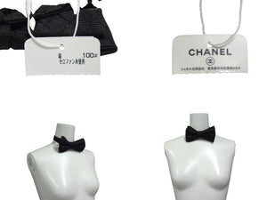 新品未使用 CHANEL シャネル 蝶ネクタイ リボンタイ チョーカー ココマーク キルティングデザイン シルク ブラック 中古 4c075580