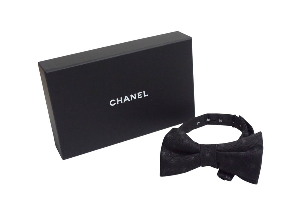 新品未使用 CHANEL シャネル 蝶ネクタイ リボンタイ チョーカー ココマーク キルティングデザイン シルク ブラック 中古 4c075580