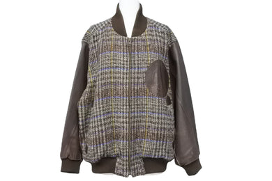 ISSEY MIYAKE IS イッセイミヤケ ツモリチサト期 ロゴ レザー×ツイード ジャケット 9号 RG34016 ブラウン 美品 中古 50146