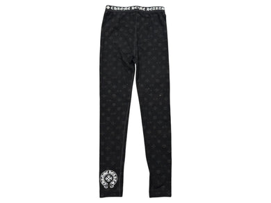 新品未使用 CHROME HEARTS クロムハーツ ホースシュー レギンス ボトムス 総柄 ブラック ホワイト コットン サイズXS 中古 4b005023