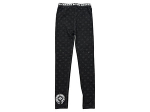新品未使用 CHROME HEARTS クロムハーツ ホースシュー レギンス ボトムス 総柄 ブラック ホワイト コットン サイズXS 中古 4b005023