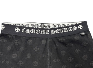 新品未使用 CHROME HEARTS クロムハーツ ホースシュー レギンス ボトムス 総柄 ブラック ホワイト コットン サイズXS 中古 4b005023