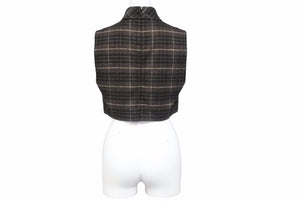 極美品 CELINE セリーヌ クロップトップ 21AW フランネル チェック 2B543344P ブラウン サイズ38 レーヨン ウール 中古 50523