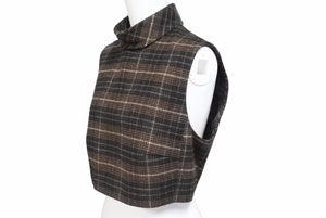 極美品 CELINE セリーヌ クロップトップ 21AW フランネル チェック 2B543344P ブラウン サイズ38 レーヨン ウール 中古 50523