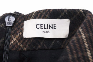 極美品 CELINE セリーヌ クロップトップ 21AW フランネル チェック 2B543344P ブラウン サイズ38 レーヨン ウール 中古 50523