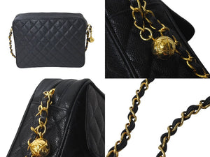 CHANEL シャネル ビジューチェーンショルダーバッグ マトラッセ 玉付きキャビアスキン 2番台 1992年 ブラック 美品 中古 50603