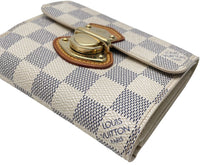 画像をギャラリービューアに読み込む, LOUIS VUITTON ルイヴィトン ポルトフォイユ ジョイ 三つ折り財布 N60030 ダミエ アズール ホワイト グレー PVC 美品 中古 65076