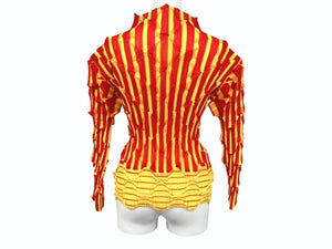 極美品 ISSEY MIYAKE イッセイミヤケ プリーツ 長袖カットソー IM84-FJ966 サイズM ポリエステル レッド イエロー 中古 4b005083