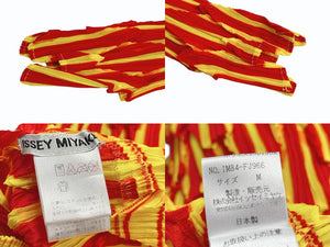 極美品 ISSEY MIYAKE イッセイミヤケ プリーツ 長袖カットソー IM84-FJ966 サイズM ポリエステル レッド イエロー 中古 4b005083