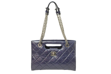 CHANEL シャネル ボーイシャネル ココマーク 2WAYチェーンショルダーバッグ 23番台 レザー ネイビー シルバー 美品 中古 51006