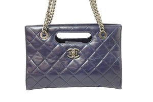 CHANEL シャネル ボーイシャネル ココマーク 2WAYチェーンショルダーバッグ 23番台 レザー ネイビー シルバー 美品 中古 51006