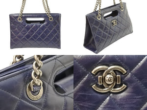 CHANEL シャネル ボーイシャネル ココマーク 2WAYチェーンショルダーバッグ 23番台 レザー ネイビー シルバー 美品 中古 51006
