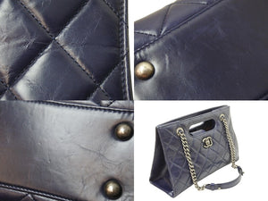 CHANEL シャネル ボーイシャネル ココマーク 2WAYチェーンショルダーバッグ 23番台 レザー ネイビー シルバー 美品 中古 51006