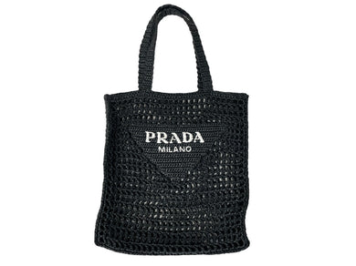 同様品 PRADA プラダ ラフィア トートバッグ カゴバッグ1BG393 ストロー ウィッカー ブラック ホワイト 中古 51080 