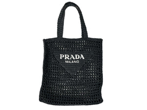 同様品 PRADA プラダ ラフィア トートバッグ カゴバッグ1BG393 ストロー ウィッカー ブラック ホワイト 中古 51080 