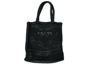同様品 PRADA プラダ ラフィア トートバッグ カゴバッグ1BG393 ストロー ウィッカー ブラック ホワイト 中古 51080 