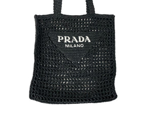 同様品 PRADA プラダ ラフィア トートバッグ カゴバッグ1BG393 ストロー ウィッカー ブラック ホワイト 中古 51080 