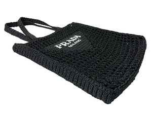 同様品 PRADA プラダ ラフィア トートバッグ カゴバッグ1BG393 ストロー ウィッカー ブラック ホワイト 中古 51080 