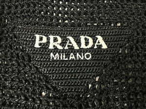同様品 PRADA プラダ ラフィア トートバッグ カゴバッグ1BG393 ストロー ウィッカー ブラック ホワイト 中古 51080 