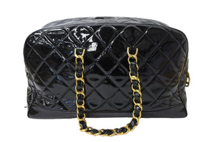 CHANEL シャネル マトラッセ エナメル チェーン ボストンバッグ 2番台 ブラック 黒 ゴールド金具 ココマーク 中古 51143