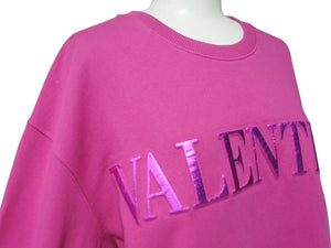極美品 Valentino ヴァレンチノ ロゴ クルーネックスウェットシャツ XB3MF14Y6WT コットン ピンク サイズS 中古 4b005118