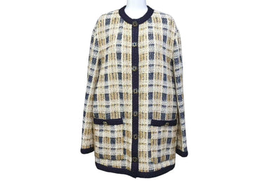 新品同様 GUCCI グッチ ツイードジャケット アウター 691452 ZAIU7 イタリア製 ベージュ ネイビー ゴールド サイズ40 中古 51380